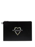 Givenchy Black Daisy Heart Zipper Clutch