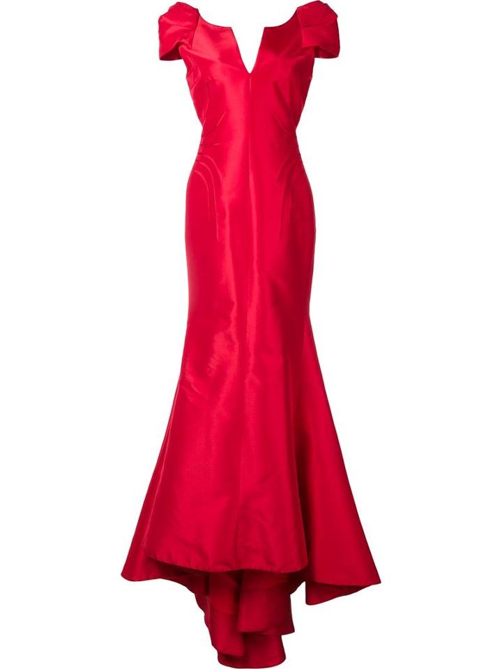 Zac Posen Shortsleeved Gown, Women's, Size: 8, Red, Silk