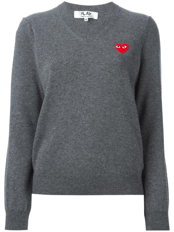 Comme Des Garçons Play Embroidered Heart Sweater - Grey