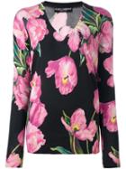 Dolce & Gabbana Tulip Print Knitted Top, Women's, Size: 42, Black, Silk/cashmere