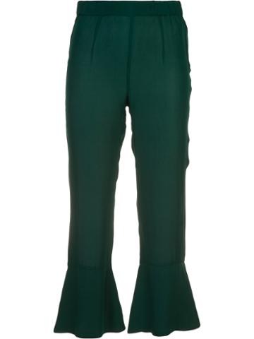 Piamita 'pandora' Flare Hem Cropped Trousers, Women's, Size: Xl, Green, Silk/spandex/elastane