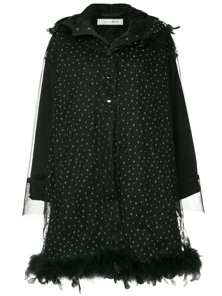 Tu Es Mon Trésor Feather Trim Tulle Layered Parka - Black