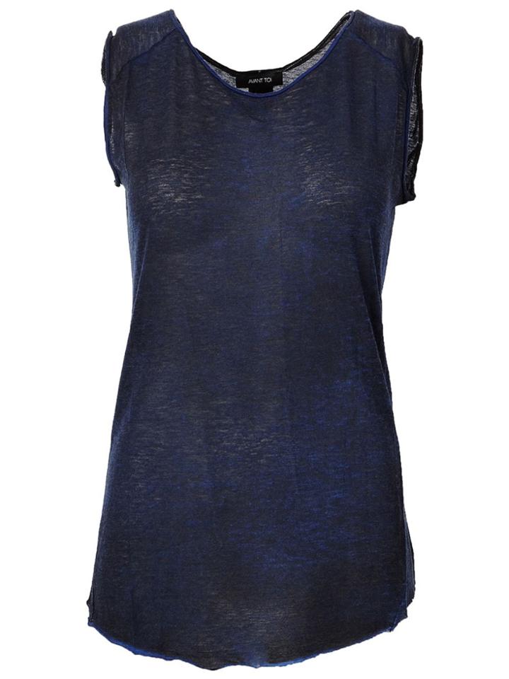 Avant Toi Back Trim Detail Semi Sheer Tank - Blue