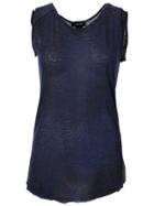 Avant Toi Back Trim Detail Semi Sheer Tank - Blue
