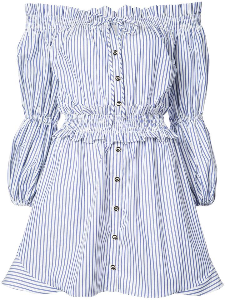 Caroline Constas - Bardot Peasant Dress - Women - Cotton - S, White, Cotton