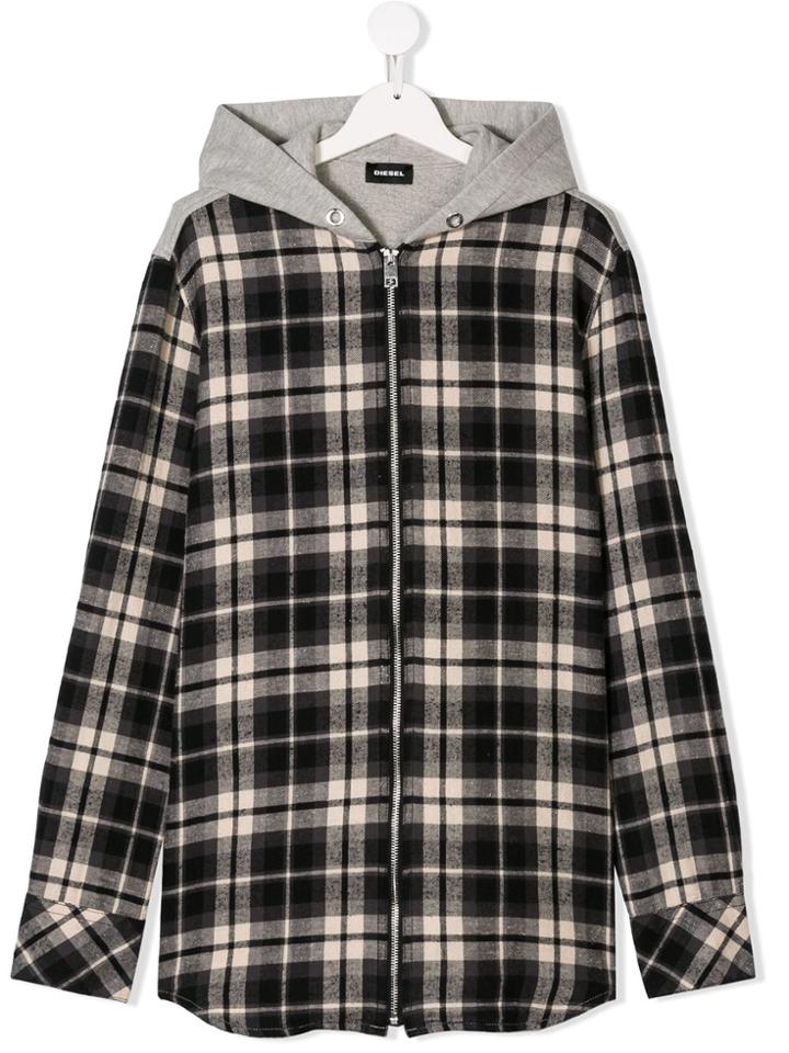 Diesel Kids Teen Hooded Checked Shirt - Black