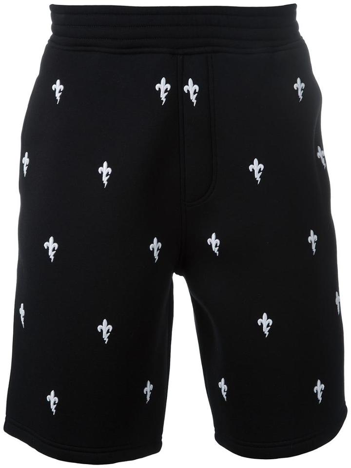 Neil Barrett Fleur-de-lis Embroidered Shorts, Men's, Size: Small, Cotton/lyocell