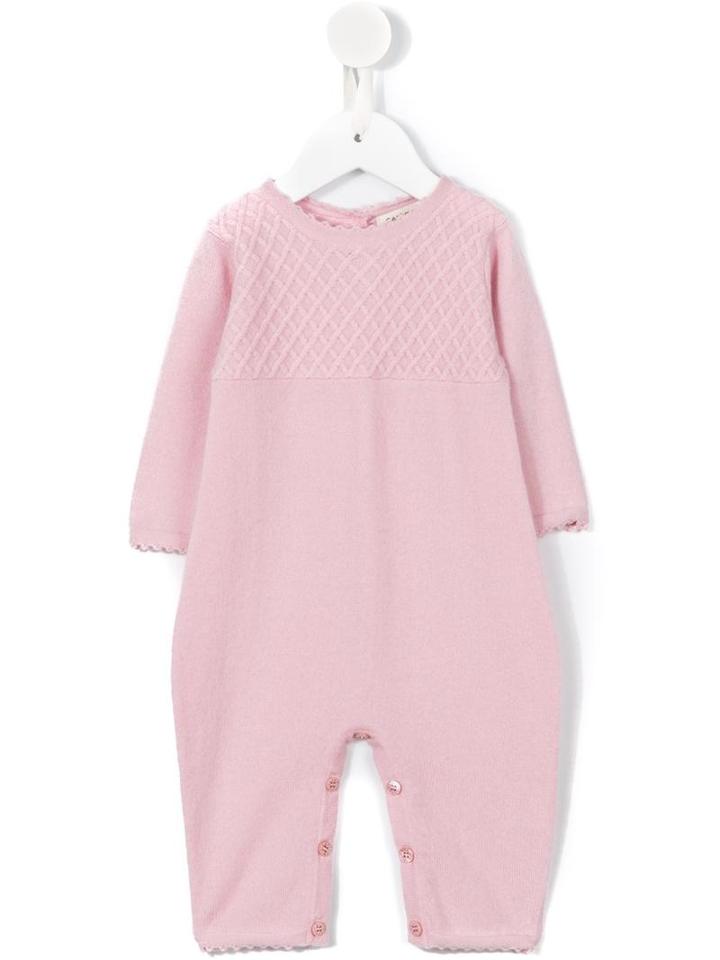 Cashmirino - Lattice Panel Knit Romper - Kids - Cashmere - 1 Mth, Pink/purple