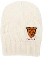 Gucci Tiger Embroidered Knit Beanie - White