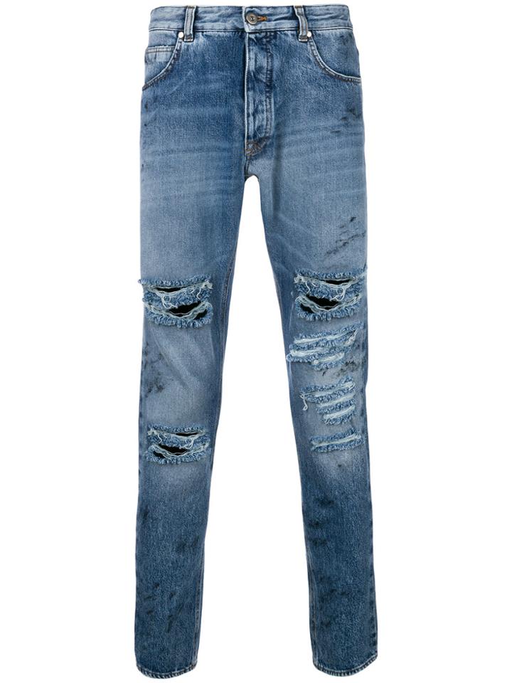 Overcome Distressed Denim Five-pocket Jeans - Blue