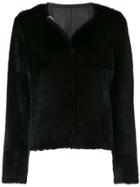 Yves Salomon Round Neck Classic Short Coat - Black