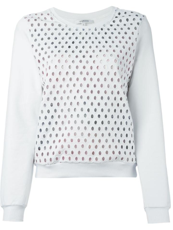 Carven Lattice Perforated Sweatshirt, Women's, Size: L, White, Cotton/spandex/elastane/polyester