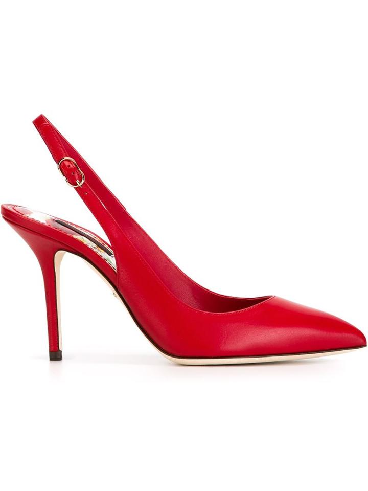 Dolce & Gabbana Slingback Pumps, Women's, Size: 38.5, Red, Leather