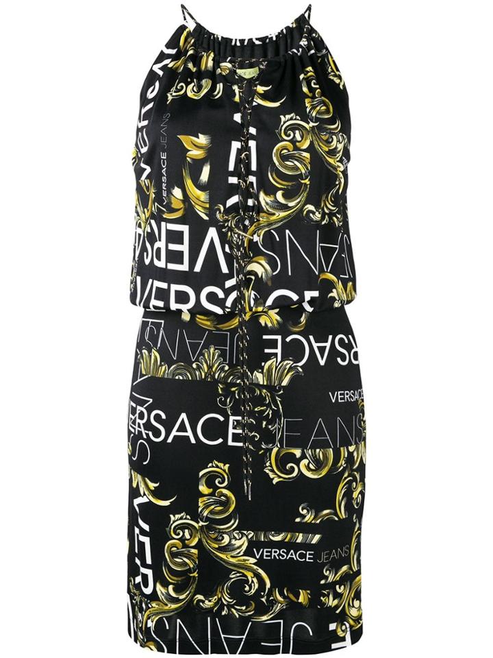 Versace Jeans Printed Drawstring Dress - Black