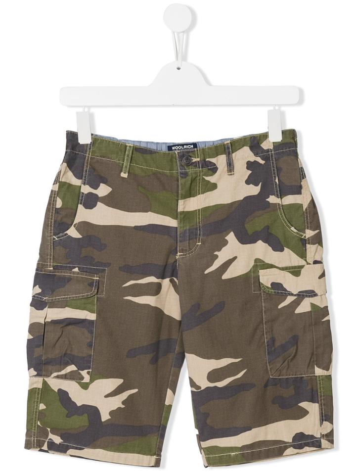 Woolrich Kids Camouflage Cargo Shorts - Green