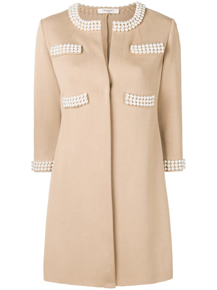 Charlott Pearl Embellished Coat - Nude & Neutrals