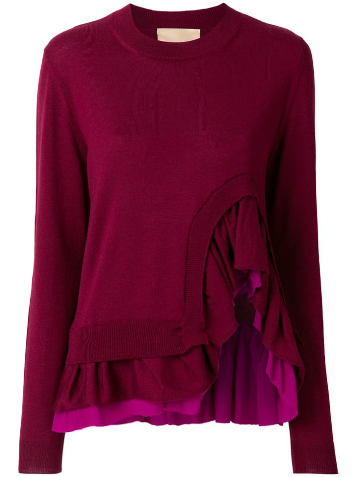 Erika Cavallini Ruffled Asymmetric Hem Jumper - Red