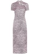 Alessandra Rich Fitted Cheetah Print Silk Cheongsam Dress - Pink