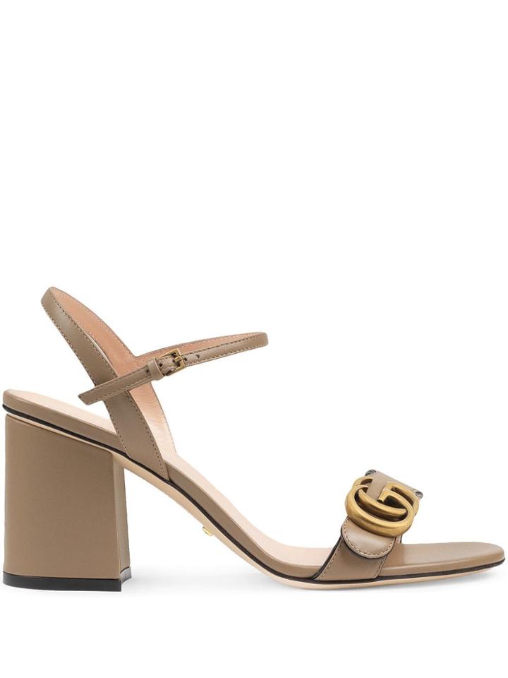 Gucci Gg Logo Plaque Sandals - Brown