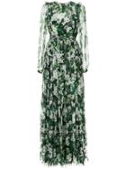Dolce & Gabbana White Geranium Printed Maxi Dress - Green