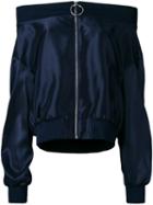 Le Ciel Bleu Off Shoulder Bomber Jacket, Women's, Size: 36, Blue, Polyester/triacetate