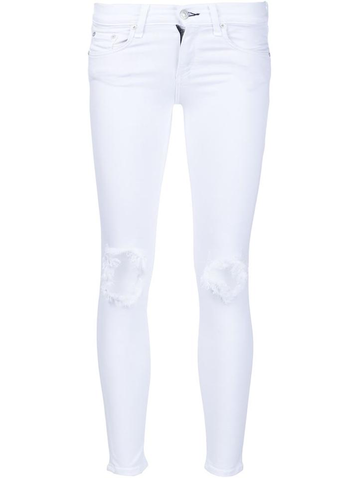 Rag & Bone /jean Distressed Skinny Jeans, Women's, Size: 30, White, Viscose/cotton/tencel/spandex/elastane