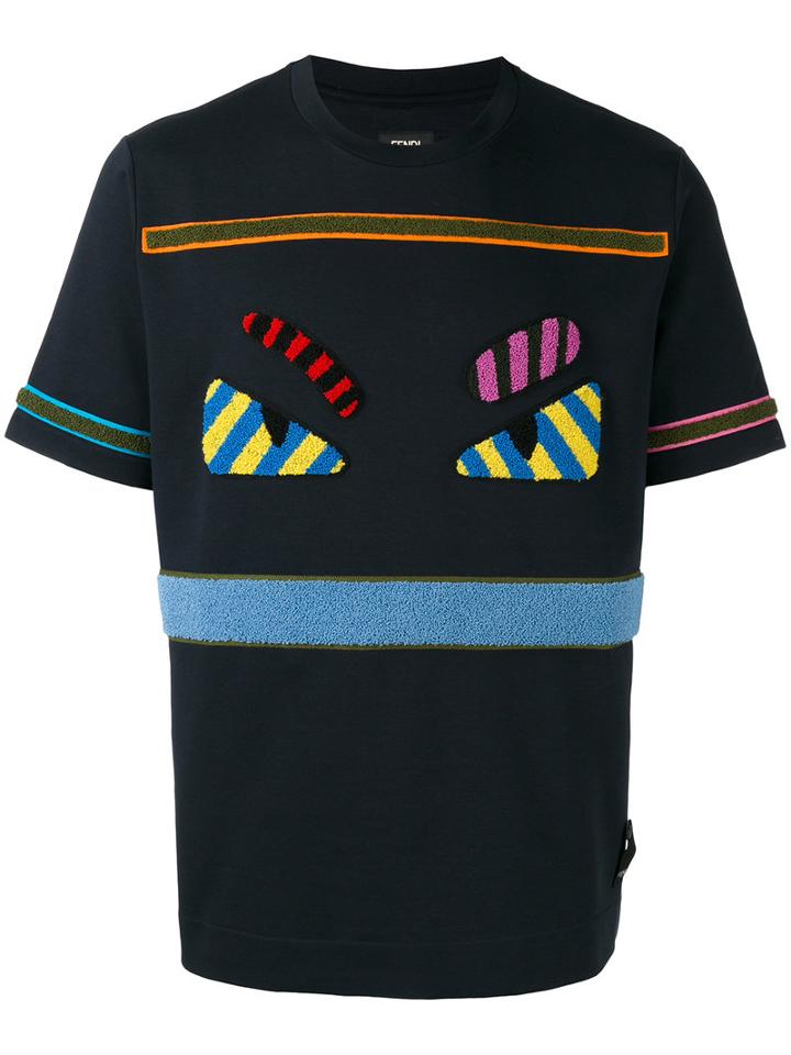 Fendi Bag Bugs T-shirt, Men's, Size: 48, Black, Cotton/acrylic/wool/spandex/elastane