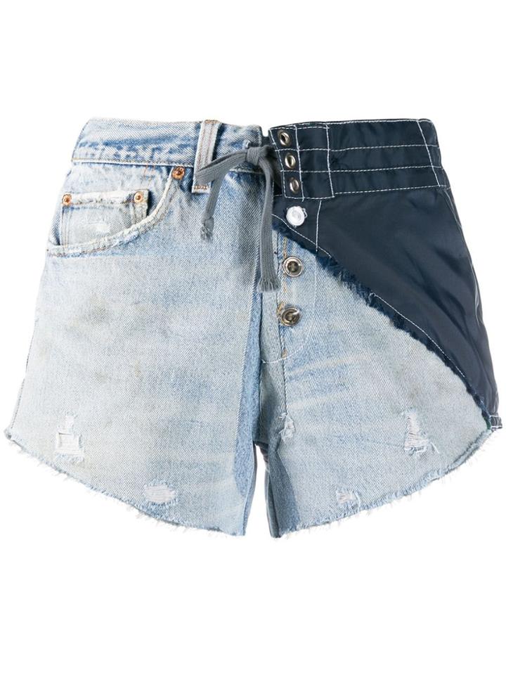Greg Lauren Contrast Fabric Shorts - Blue
