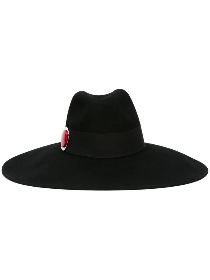 Giorgio Armani Embellished Wide Brim Fedora Hat, Women's, Size: 58, Black, Wool