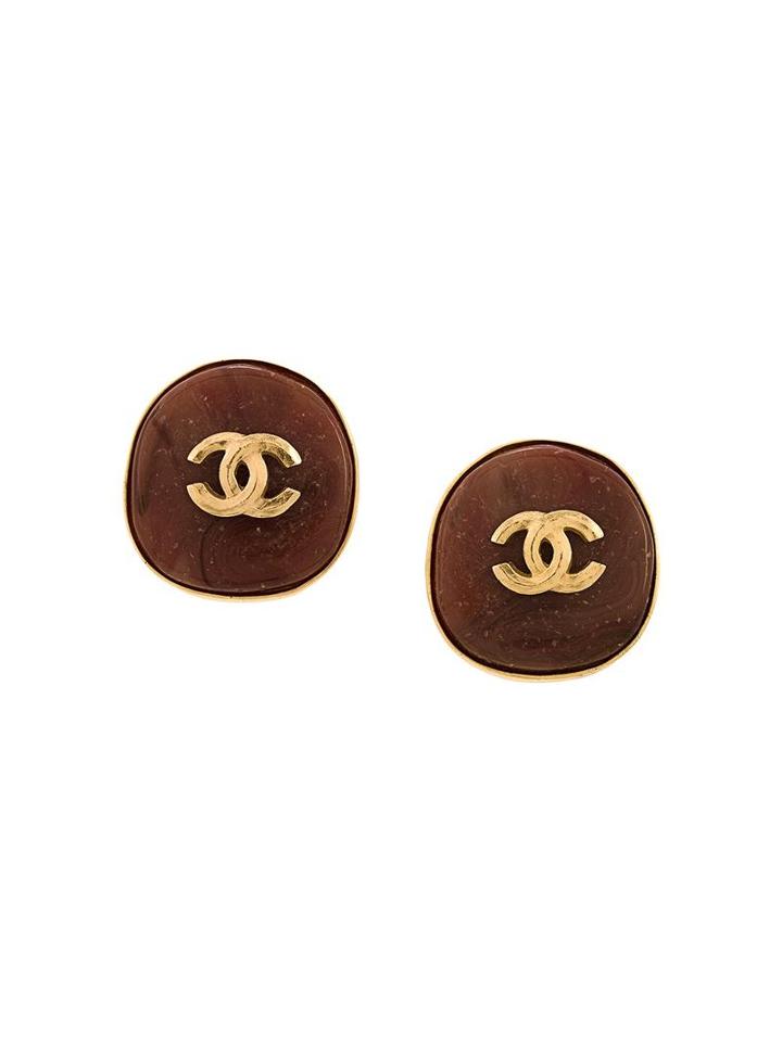 Chanel Vintage Logo Earrings, Women's, Brown