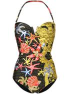 Versace Tresor De Le Mer Print Swim Suit - Black