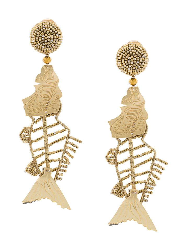 Oscar De La Renta Beaded Fish Earrings - Metallic