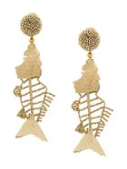 Oscar De La Renta Beaded Fish Earrings - Metallic