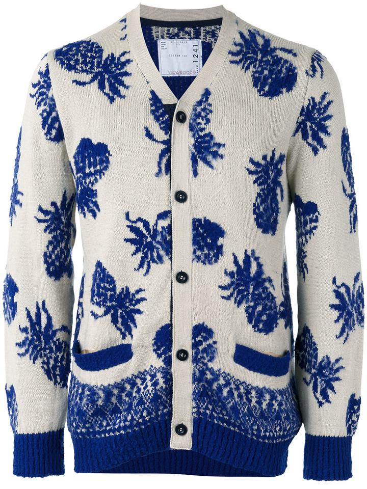 Sacai Pineapple Print Cardigan, Men's, Size: 3, Nude/neutrals, Cotton