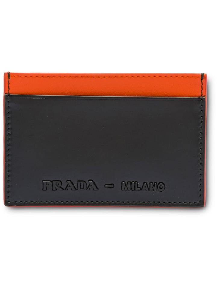 Prada Brushed Leather Credit Card Holder - F0jh3 Black/orange