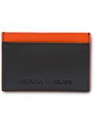 Prada Brushed Leather Credit Card Holder - F0jh3 Black/orange