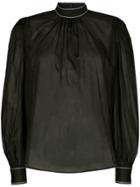 Bassike Voile Gathered Sleeve Blouse - Black