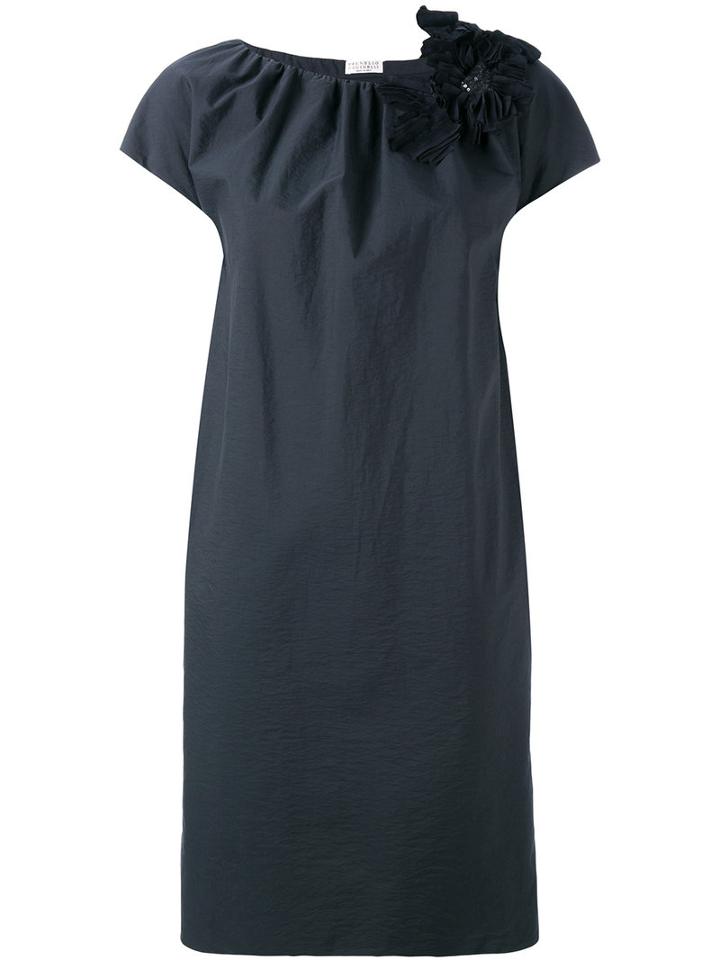 Brunello Cucinelli - Floral Embroidered Dress - Women - Silk/cotton/polyamide/acetate - S, Women's, Blue, Silk/cotton/polyamide/acetate