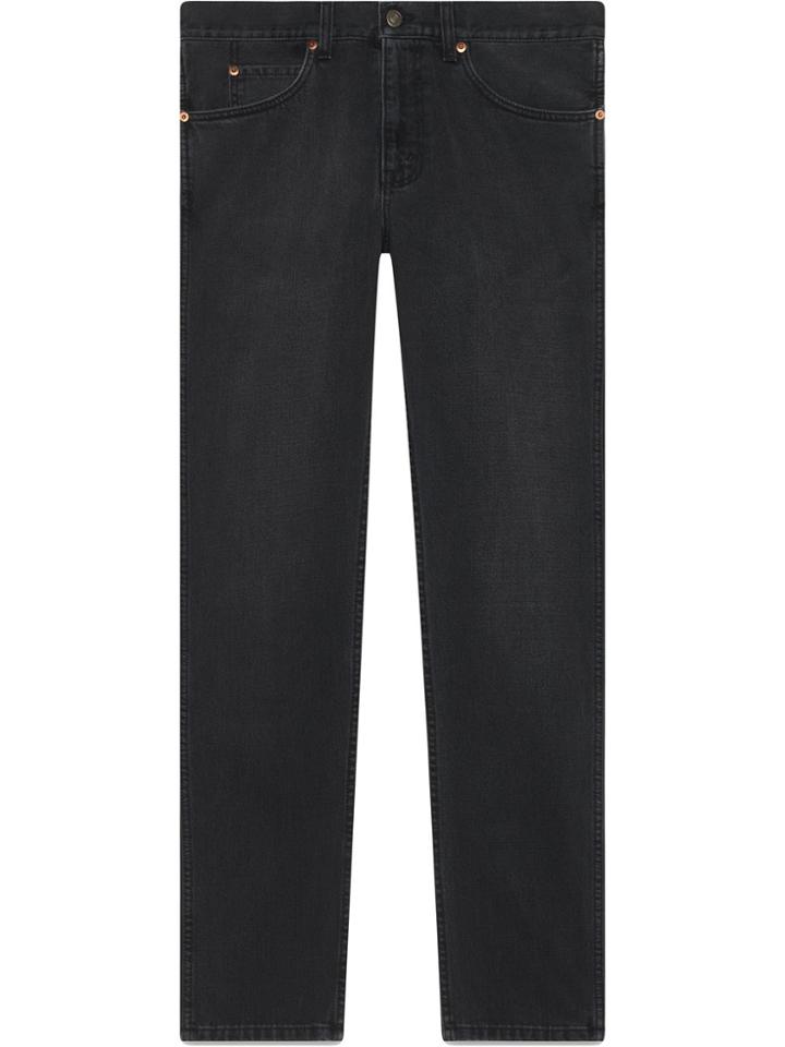 Gucci Stretch Denim Slim Pant With Tiger - Black