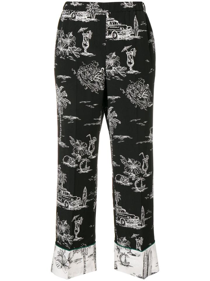 No21 Island Print Trousers - Black