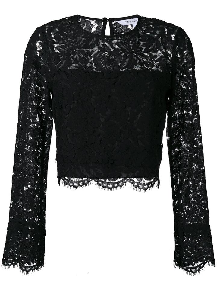 Diane Von Furstenberg Floral Lace Cropped Blouse, Women's, Size: 6, Black, Cotton/polyamide/viscose/spandex/elastane