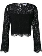 Diane Von Furstenberg Floral Lace Cropped Blouse, Women's, Size: 6, Black, Cotton/polyamide/viscose/spandex/elastane