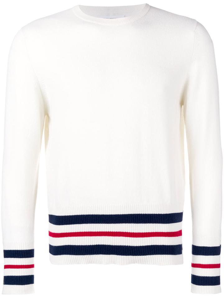 Thom Browne Stripe Trim Ribbed Sweater - Nude & Neutrals