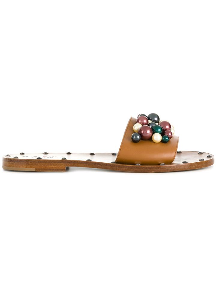 Marni Pearl Embellished Sandals - Brown