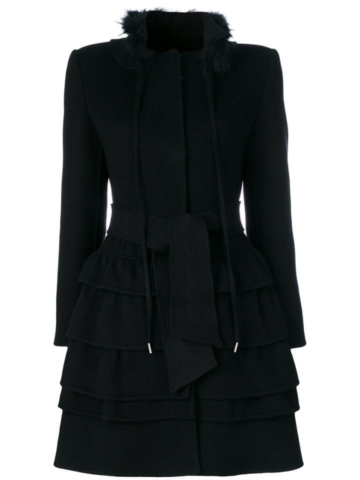 Ermanno Scervino Frilled Belted Coat - Black