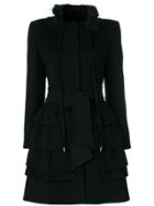 Ermanno Scervino Frilled Belted Coat - Black