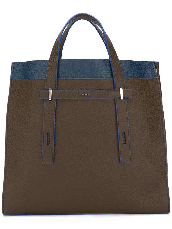 Furla - Contrast Detail Structured Tote - Men - Leather - One Size, Brown, Leather