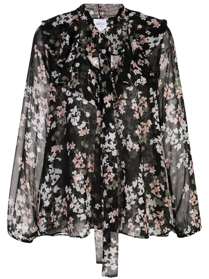 Misa Los Angeles Floral Tie-neck Blouse - Black
