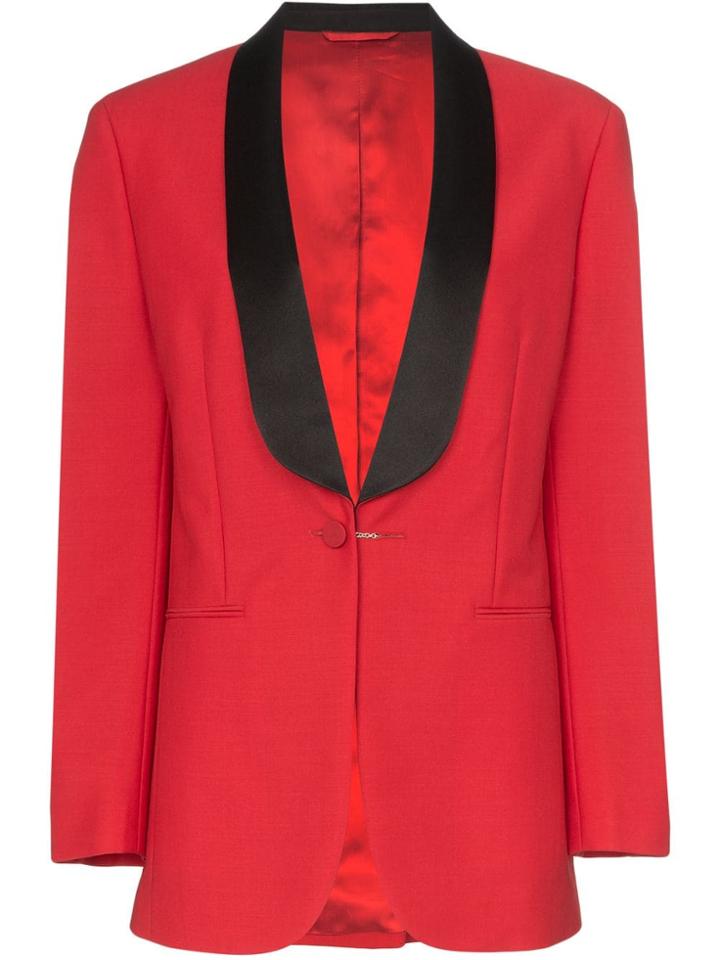 Calvin Klein 205w39nyc Deep V-neck Mohair Wool Blend Tux Blazer - Red