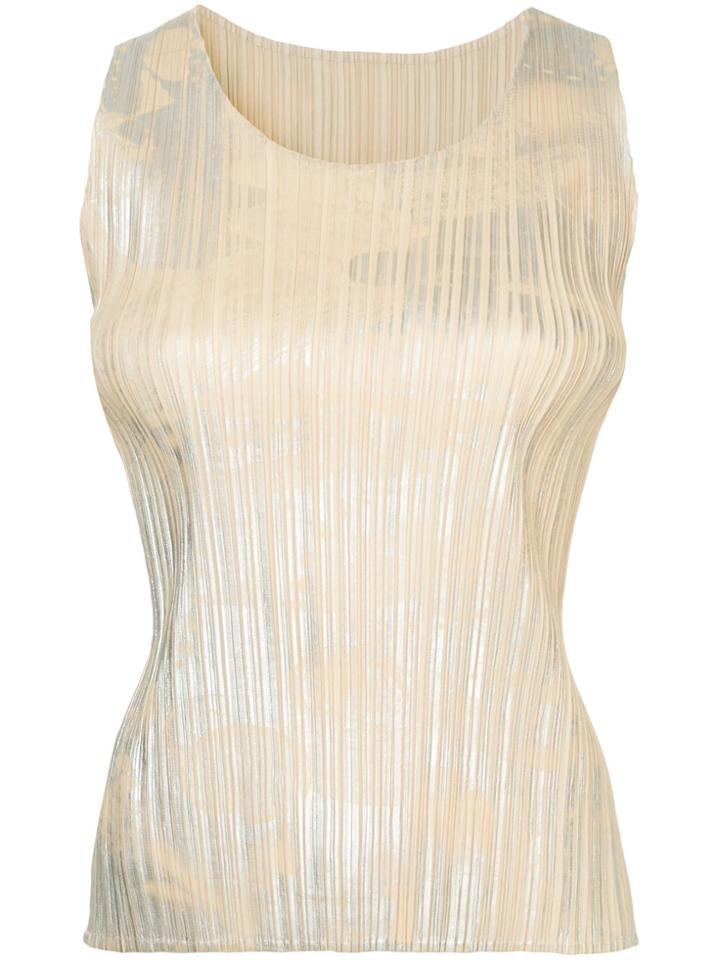 Issey Miyake Vintage Sliver Print Pleated Tank Top - White